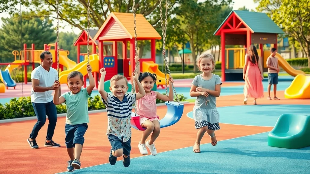 Children playing at a colorful playground at a Branson MO family resort