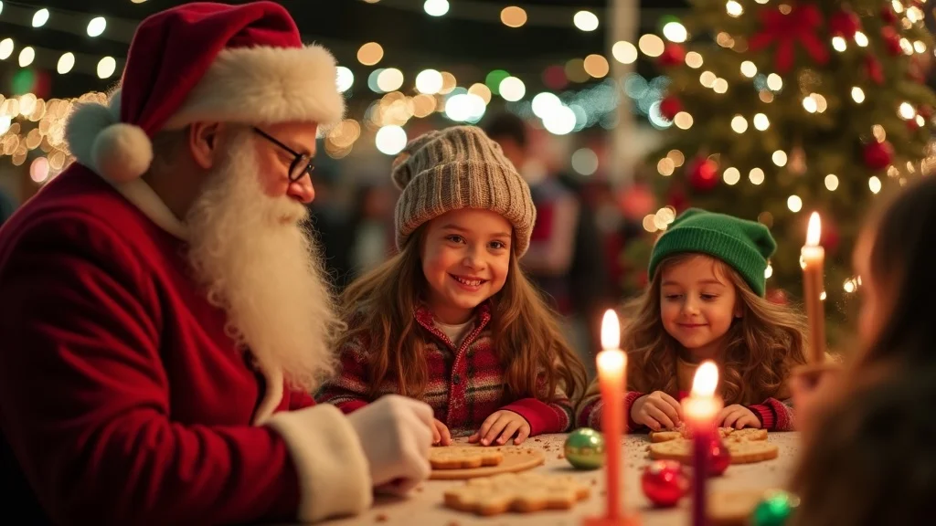 Enchanted Christmas festival at Silver Dollar City with sparkling lights and children visiting Santa during Branson festivals suitable for families